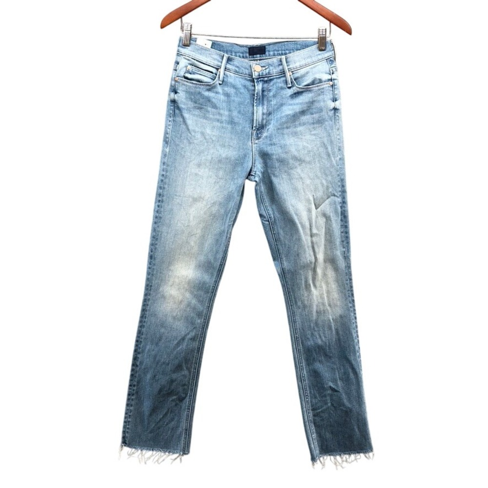 Mother‎ The Mid Rise Dazzler Ankle Fray Jeans Womens 28 6 Blue Jackpot Raw Hem